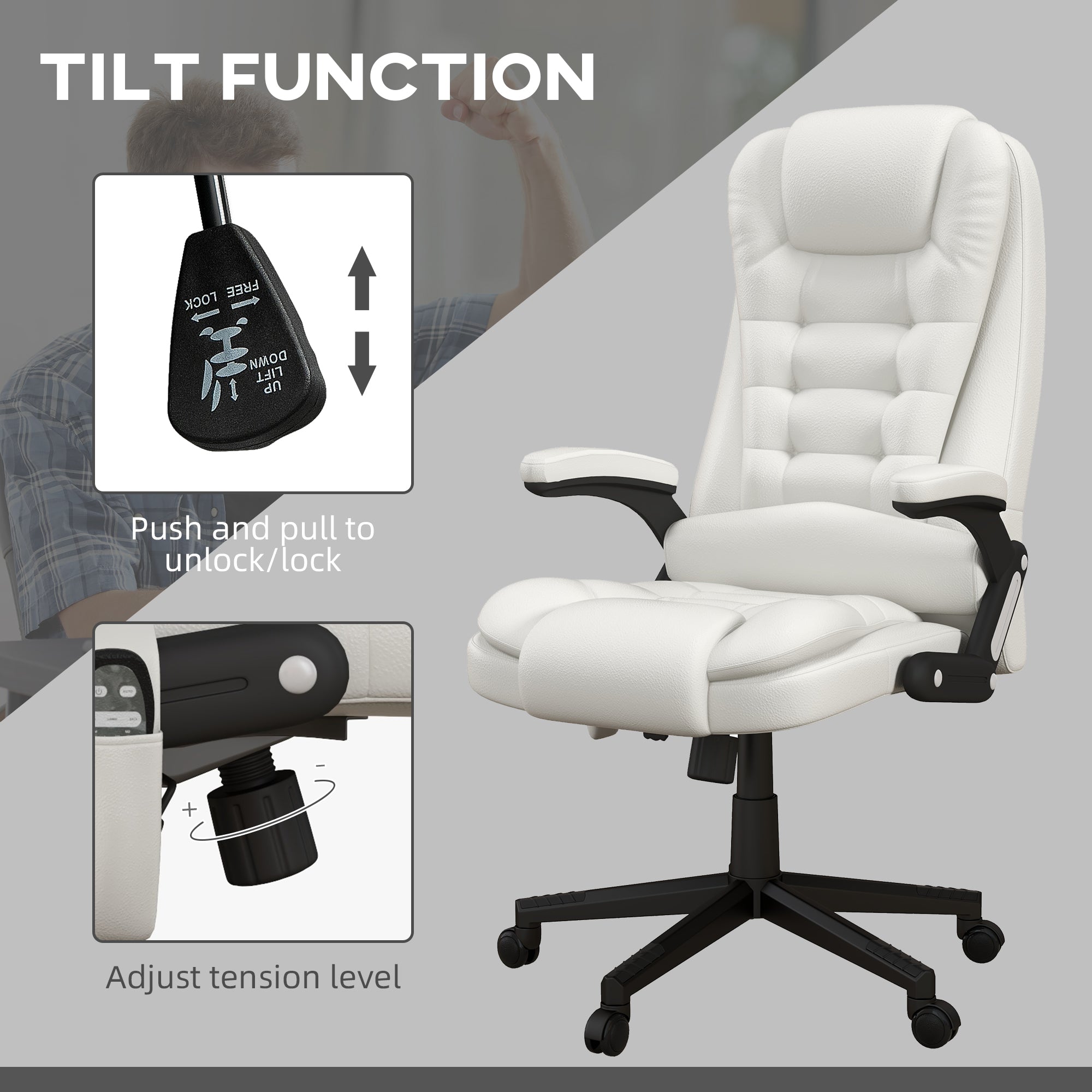 Massage Office Chair, Heated Reclining Computer Chair with 6 Vibration Points, Armrest and Remote, White