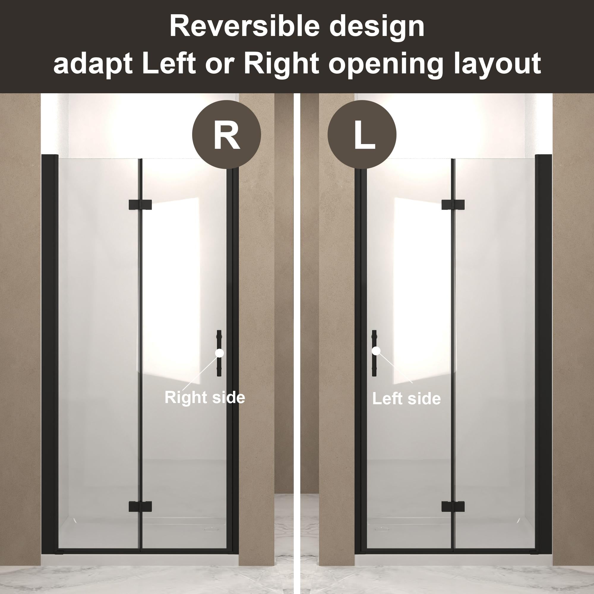 28" Bi-Fold Shower Door with Safety Film and Tempered Glass, Bathroom Door with Stainless Steel Handle, 28" L x 0.5" W x 72" H, Matte Black