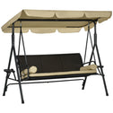 3-Seat Patio Swing Chair, Outdoor Canopy Swing Glider with Removable Cushion, Pillows, Adjustable Shade, and Rattan Seat, for Porch, Garden, Poolside, Backyard