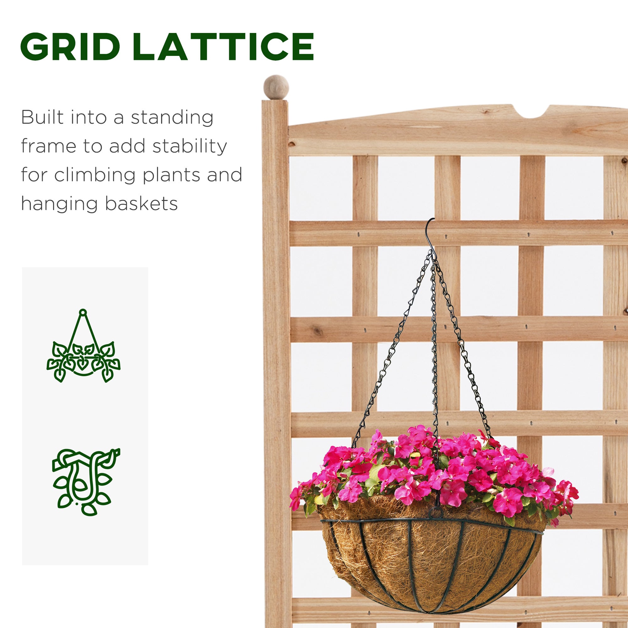 Wooden Raised Garden Bed with Trellis, Outdoor Planter Box with Drainage Crevices for Climbing Vine Plants Flowers, 24" x 12" x 49"