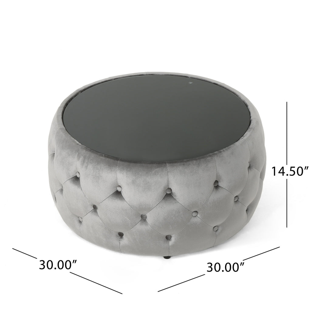 Velvet Ottoman with Cushioned Top, Sturdy Frame, and Space-Saving Design, 30" L x 30" W x 14.5" H, Smoke