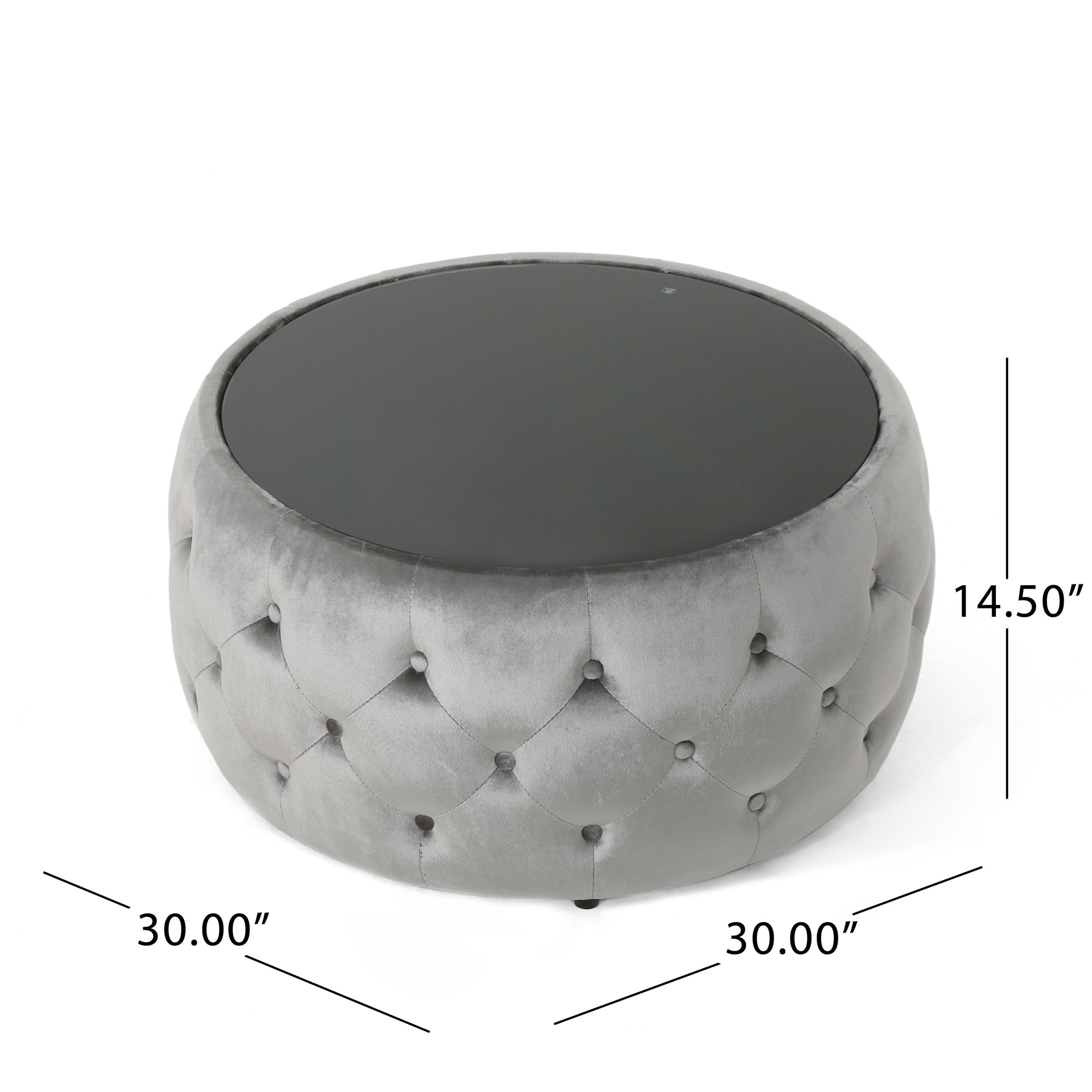 Velvet Ottoman with Cushioned Top, Sturdy Frame, and Space-Saving Design, 30" L x 30" W x 14.5" H, Smoke