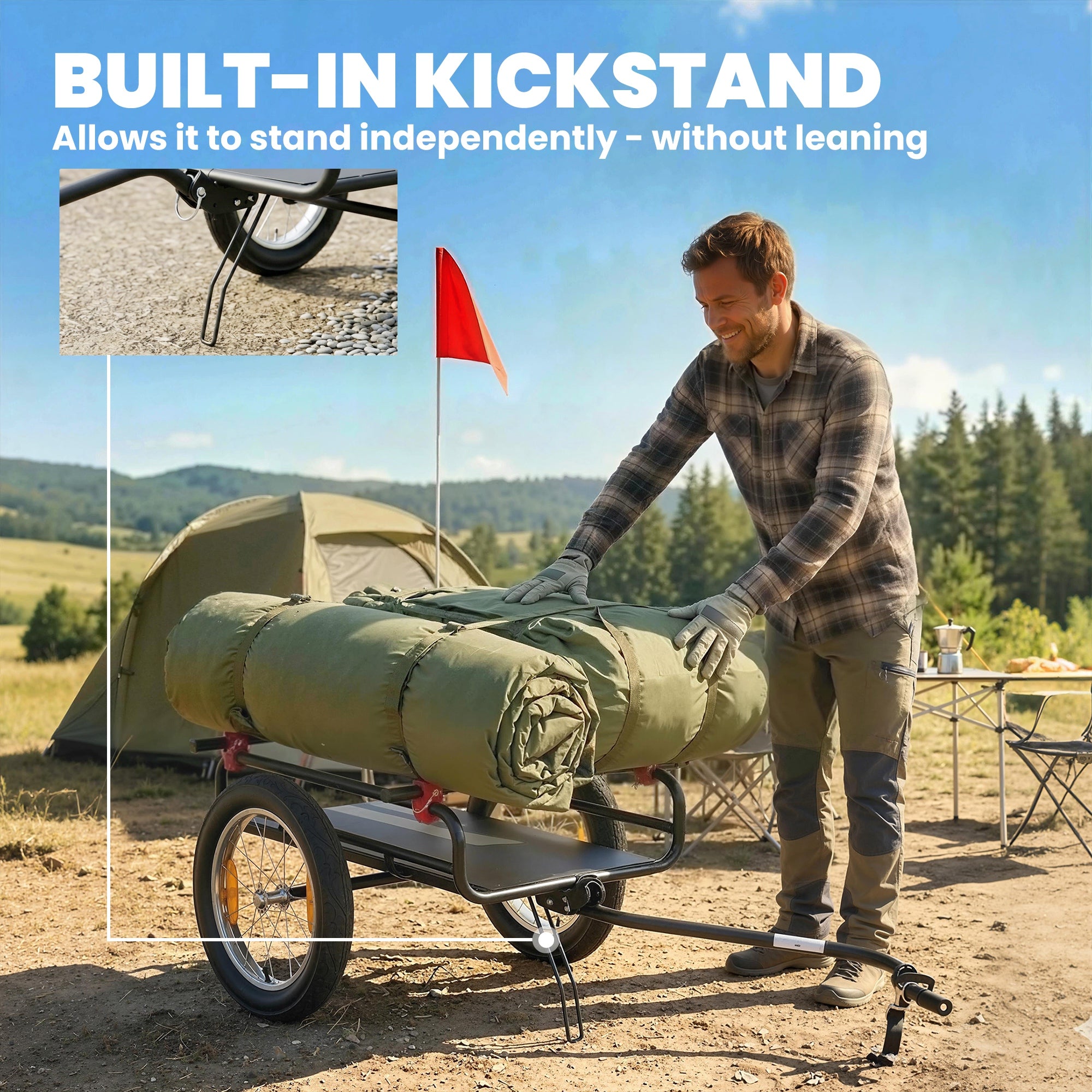 2-In-1 Bike Cargo Trailer & Wagon Cart, Multi-Use Bicycle Trailer with Quick Release 16" Pneumatic Wheels, Kickstand