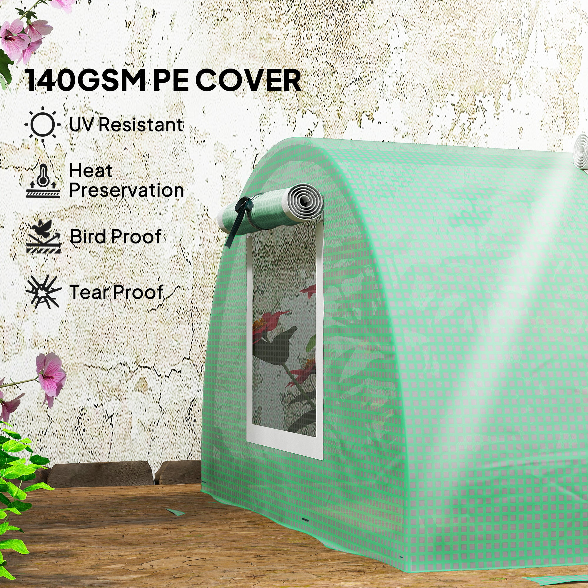 Mini Greenhouse with 5 Mesh Windows, Portable Plant Hot House with PE Cover and Steel Frame, 10' x 3' x 2', Green