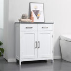 Bathroom Floor Cabinet, Freestanding Linen Cabinet, Storage Cabinet with 2 Drawers, Double Doors, Adjustable Shelf, White