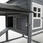 84" Wooden Chicken Coop, Hen House Outdoor with Run Nesting Box, Asphalt Roof, Removable Tray, Ramp, Poultry Cage for 2-3 Chickens, Gray