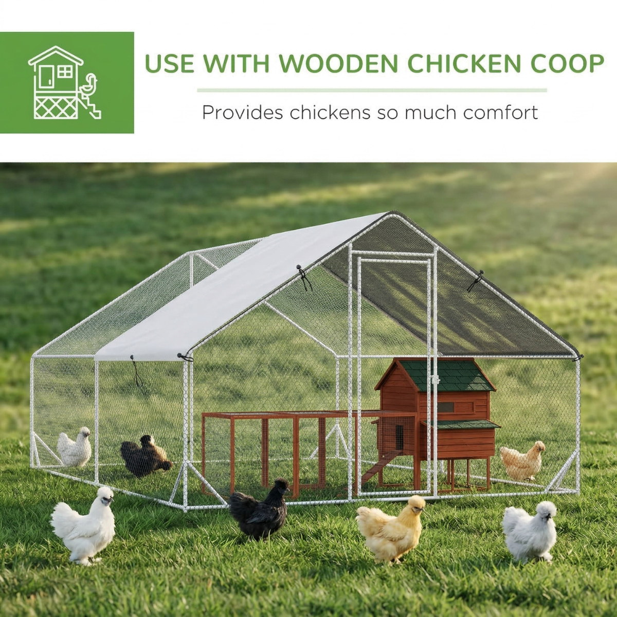 Large Chicken Coop Metal Chicken Run with Waterproof and Anti-UV Cover, Spire Shaped Walk in Fence Cage Hen House for Outdoor and Yard Farm Use, 1" Tube Diameter, 9.8' x 13.1' x 6.6'