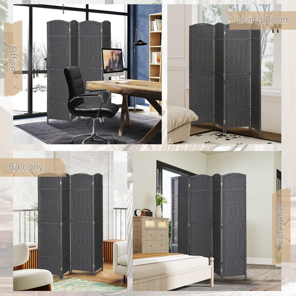 Folding Room Divider Screen 4 Panel 5.6 ' Tall Privacy Screen Freestanding Room Partition for Home Office, Charcoal Gray