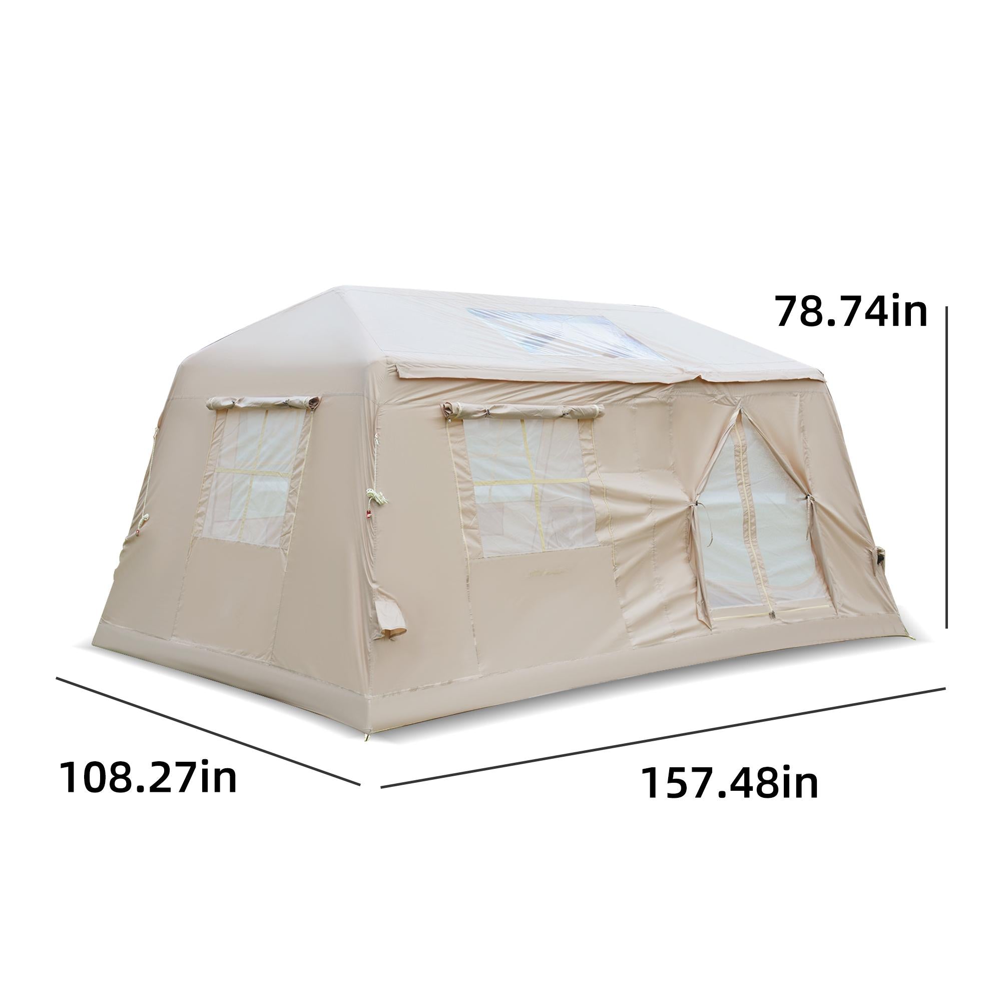 Modern Camping Tent with Quick-Inflate 2-Room Design, 4-Season Waterproof Family Tent with Hand Pump, 157.5″ L x 108″ W x 78.5″ H, Beige