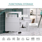 6.25" x 20.5" x 28.25" Wood Rolling Narrow Bathroom Side Storage Cabinet - White