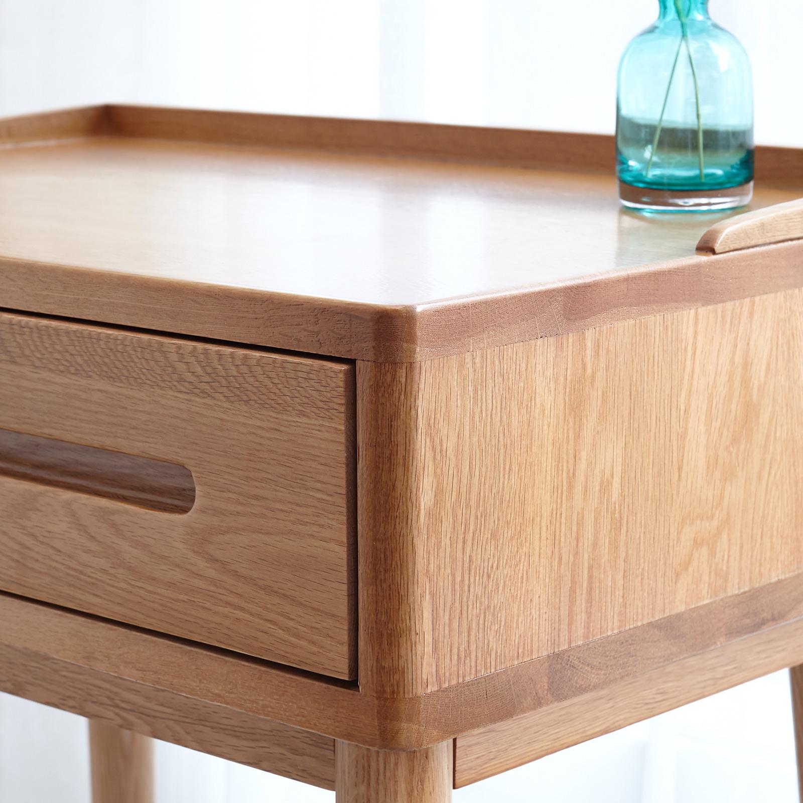 Compact Makeup Vanity Table with Storage Drawer, Assembled Nightstand with Desktop for Bedroom, 23.5″ L x 15.5″ W x 30.5″ H, Oak