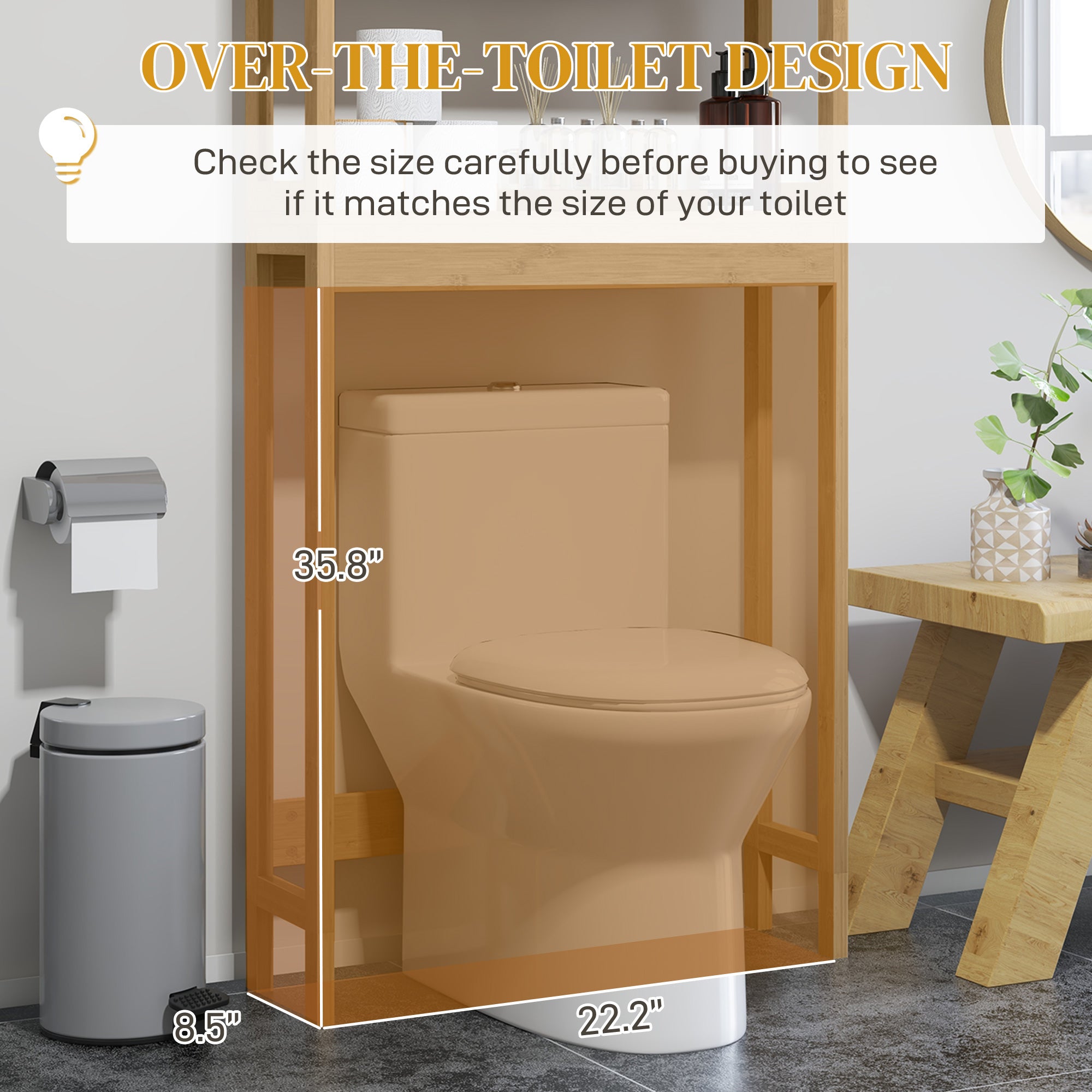 Over the Toilet Cabinet, Bamboo Bathroom Above Toilet Storage with Slatted Doors and Adjustable Shelf, Natural