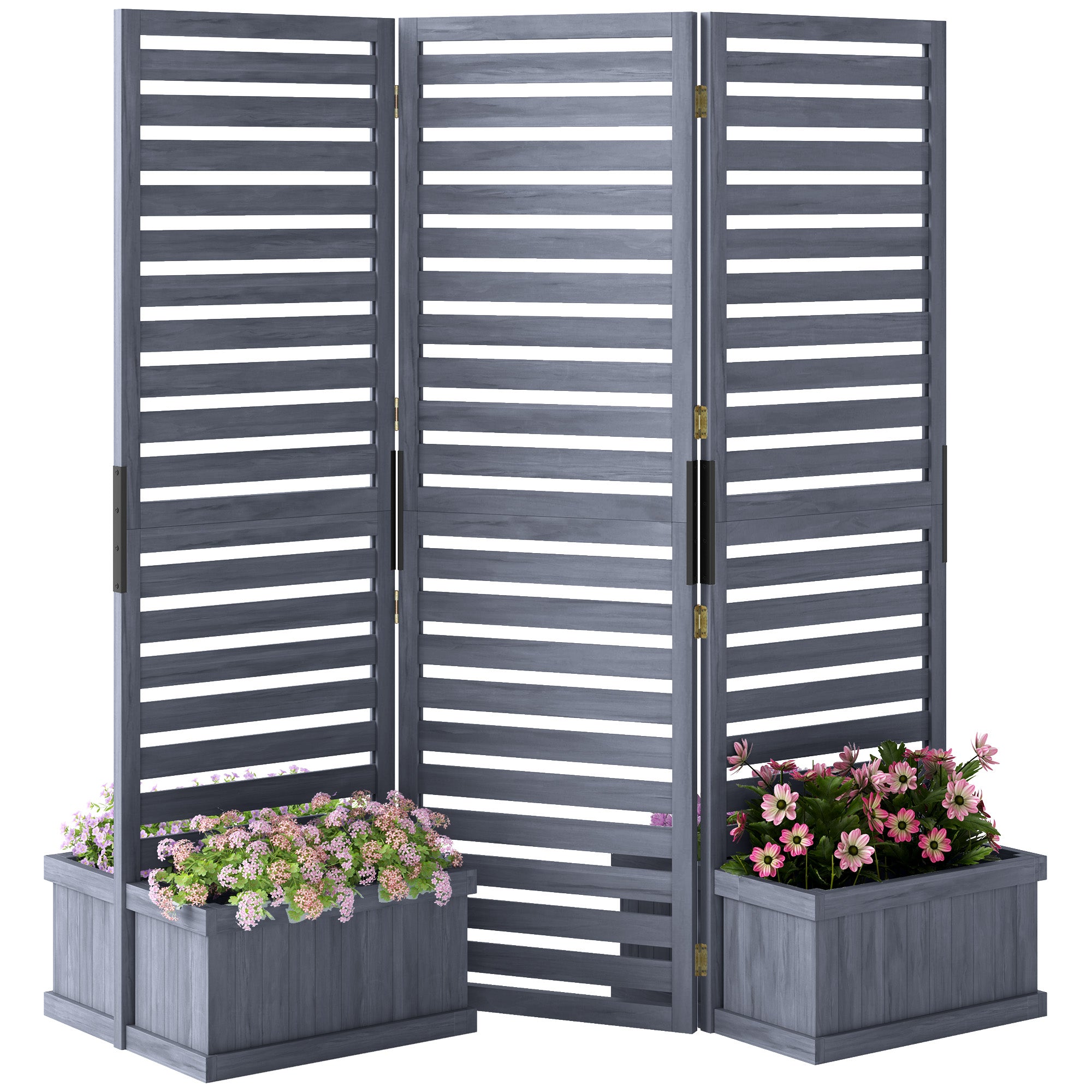 Wood Privacy Screen w/ 4 Planter Box, Raised Bed w/ 3 Panels & Drainage Holes