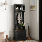 3-in-1 Hall Tree with Shoe Storage, Coat Rack with Bench, Entryway Furniture with Five Hooks, Black Wood Grain