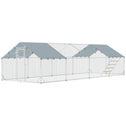 Metal Chicken Coop, 26' x 10' x 6.4' Large Chicken Run with Feeding Door, Waterproof Cover, Hanging Feeder, Perch