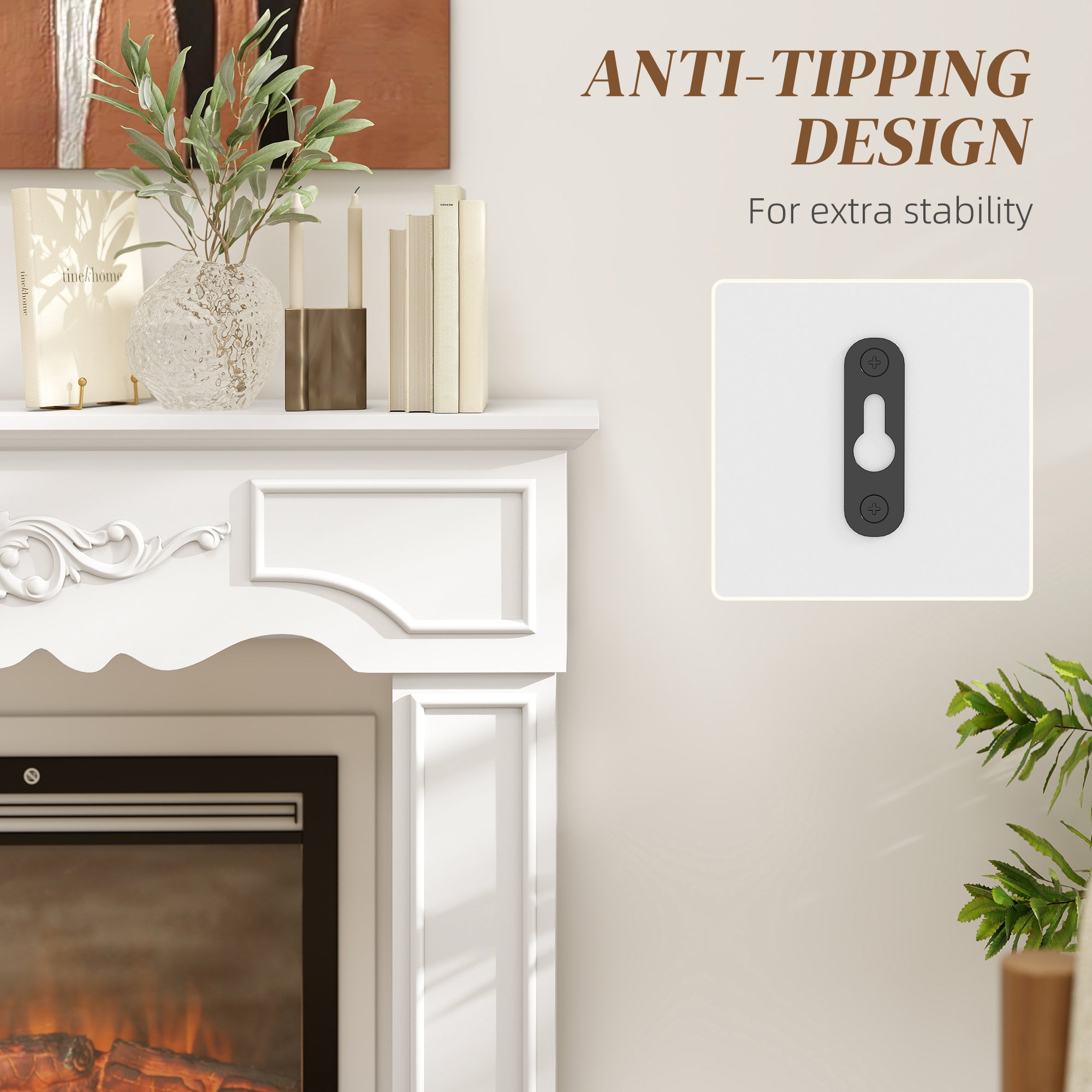 Baroque Fireplace Mantel, Freestanding Fireplace Surround with Leg for Electric Fireplaces, 43.3" W x 39.8" H, White