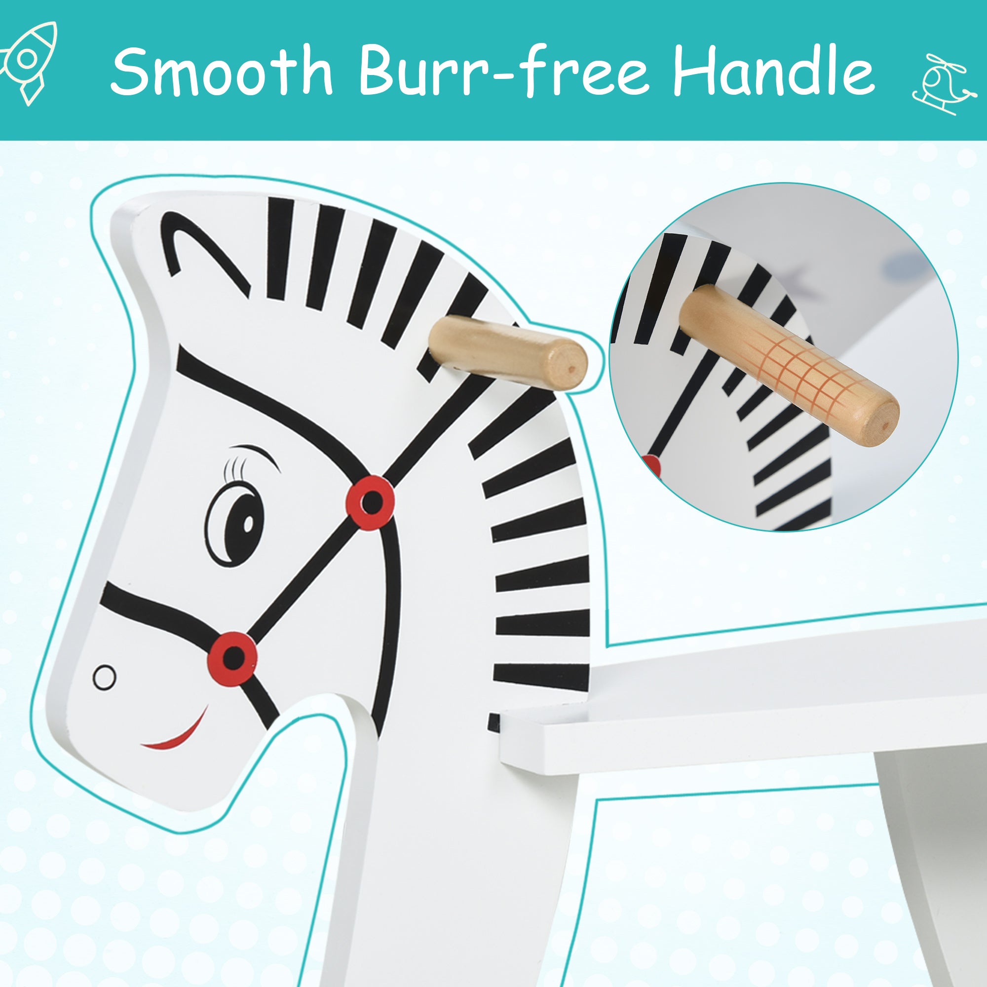 Wooden Rocking Horse Toddler Baby Ride-on Toys for Kids 1-3 Years with Classic Design & Wood Safety Bar, White