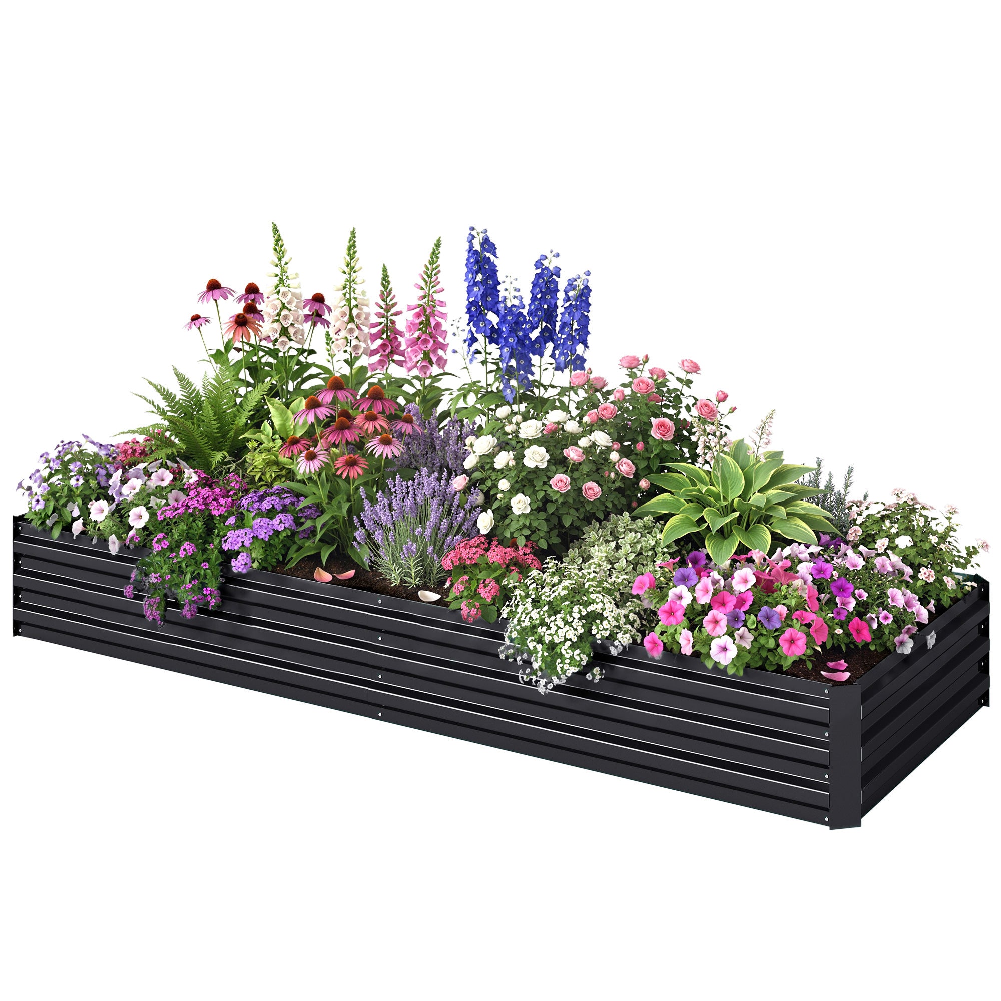 95" x 36" x 12" Galvanized Raised Garden Bed, Easy DIY and Cleaning for Growing Flowers, Herbs, Succulents, Black