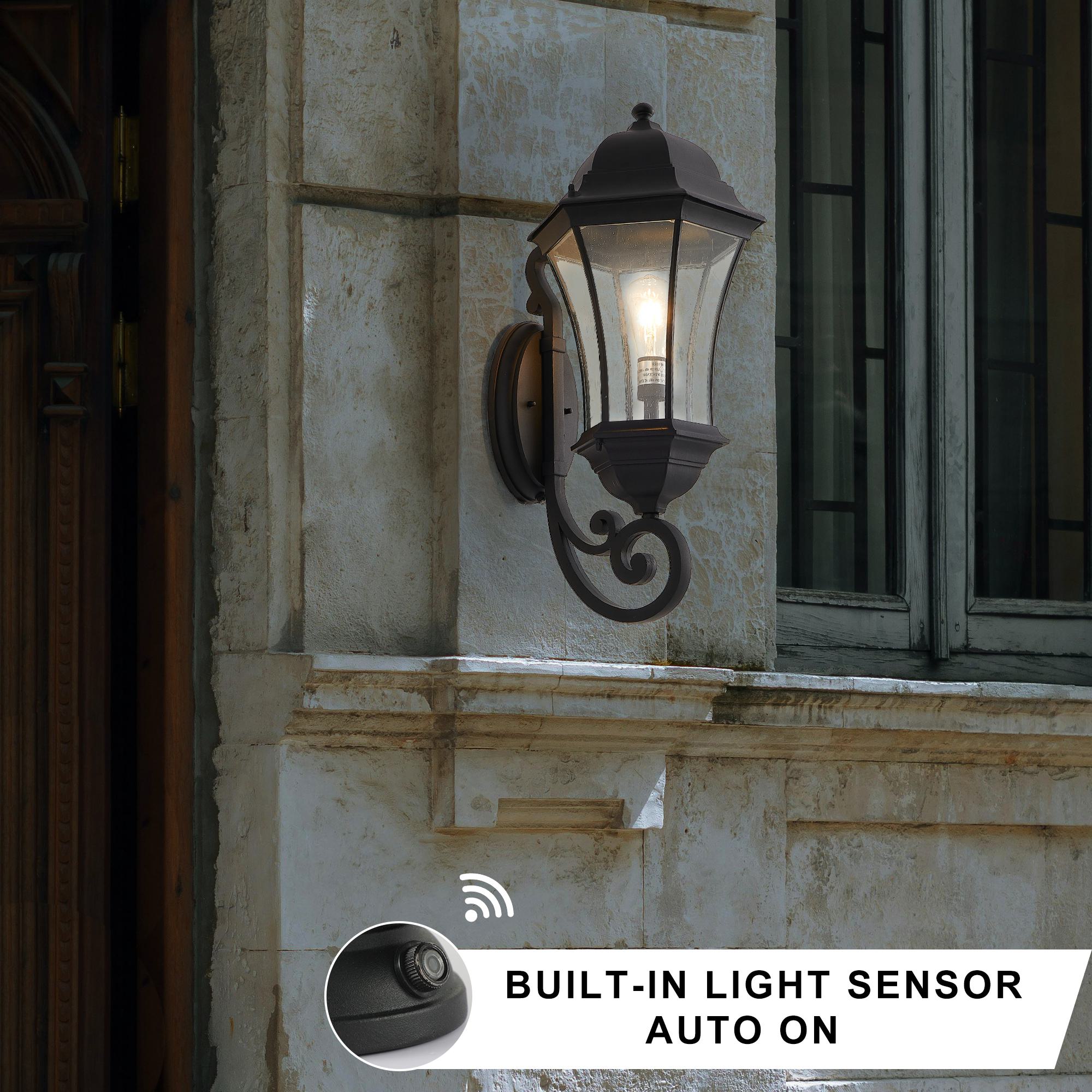 27" Outdoor Wall Lantern with Dusk to Dawn Sensor, Weatherproof Vintage Wall Sconce, Ideal for Porch, Patio, 12.5" L x 14" W x 27" H, Black