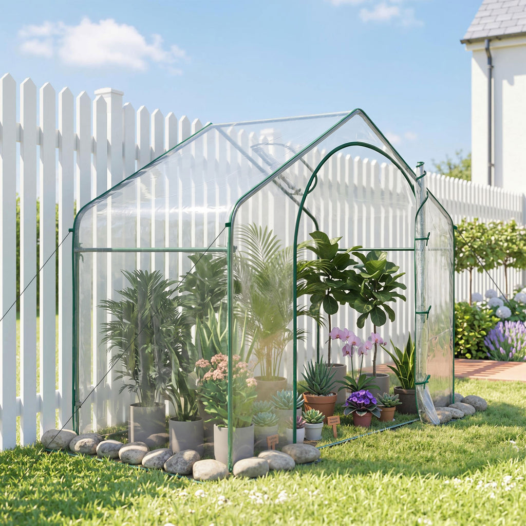 6' x 3' x 5' Portable Walk-in Greenhouse, Plastic Cover, Steel Frame Garden Hot House, Zipper Door, Top Vent for Flowers, Vegetables, Saplings, Tropical Plants, Clear