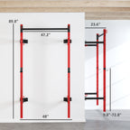 Folding Squat Rack with Pull Up Bar, Wall Mounted and Adjustable, 1000 Pounds Capacity Power Rack, Red