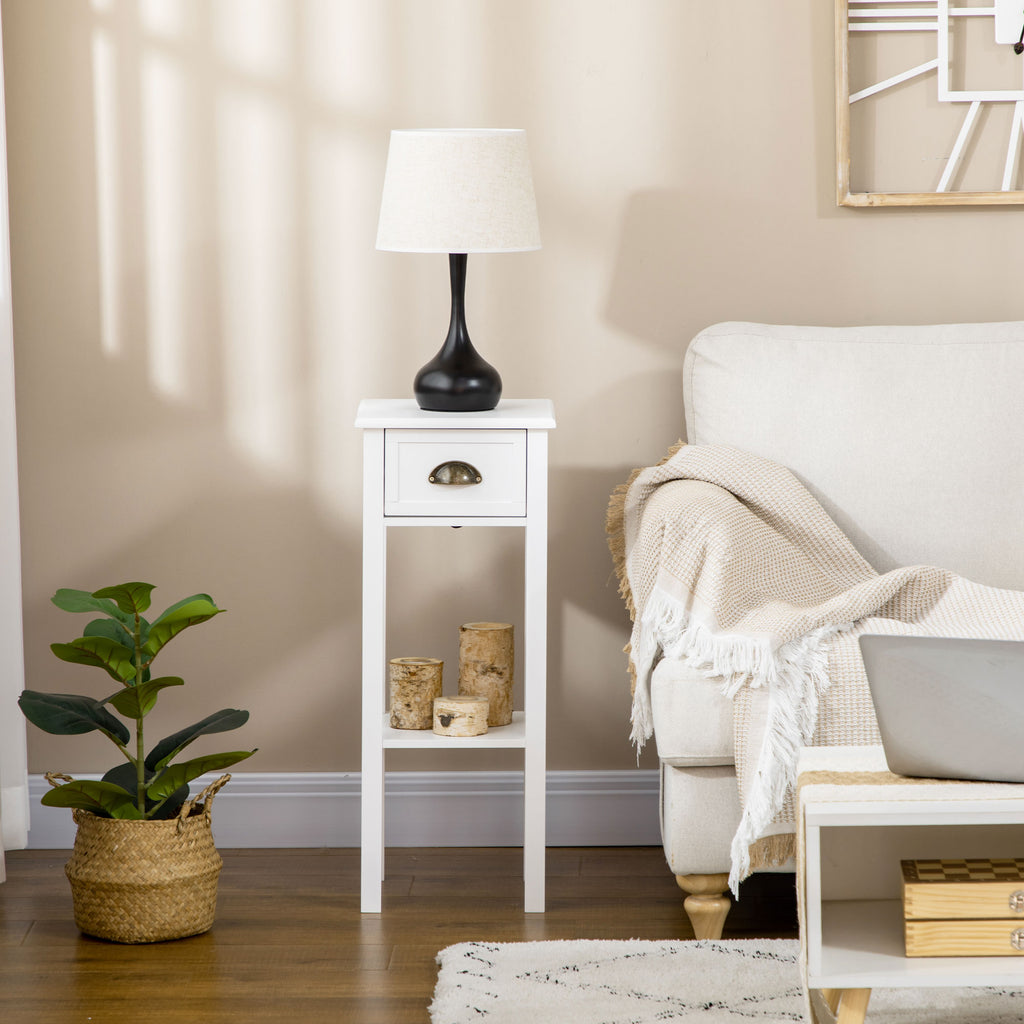 2-Tier Nightstand, Side Table with Drawer and Shelf for Living Room or Bedroom, Set of 2, White