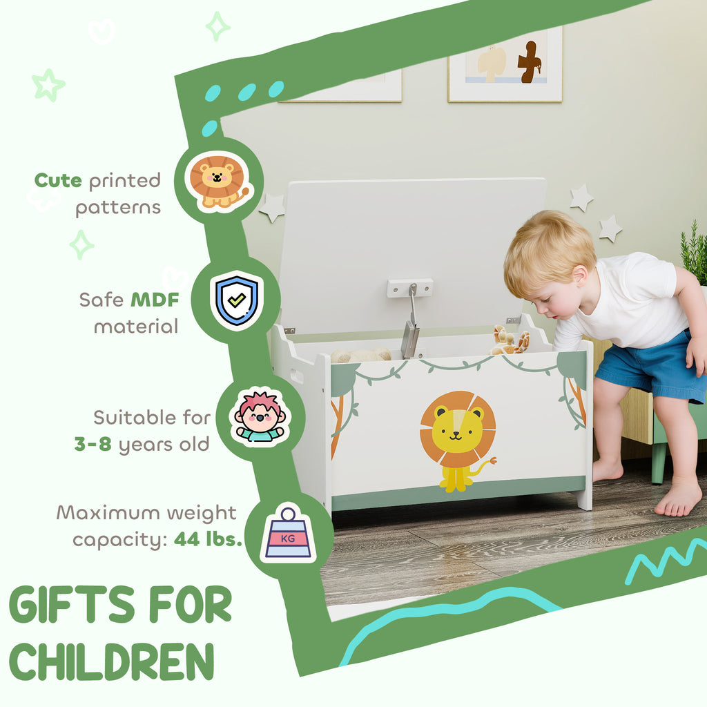 Toy Box with Lid, Safety Hinges and Groove Handles, Toy Storage Organizer for Kids, Living Room, Playroom, Green