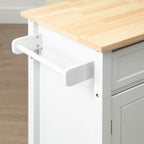 Kitchen Island Cart, Rolling Kitchen Island with Storage Shelf, Solid Wood Top, Drawer, for Dining Room, White