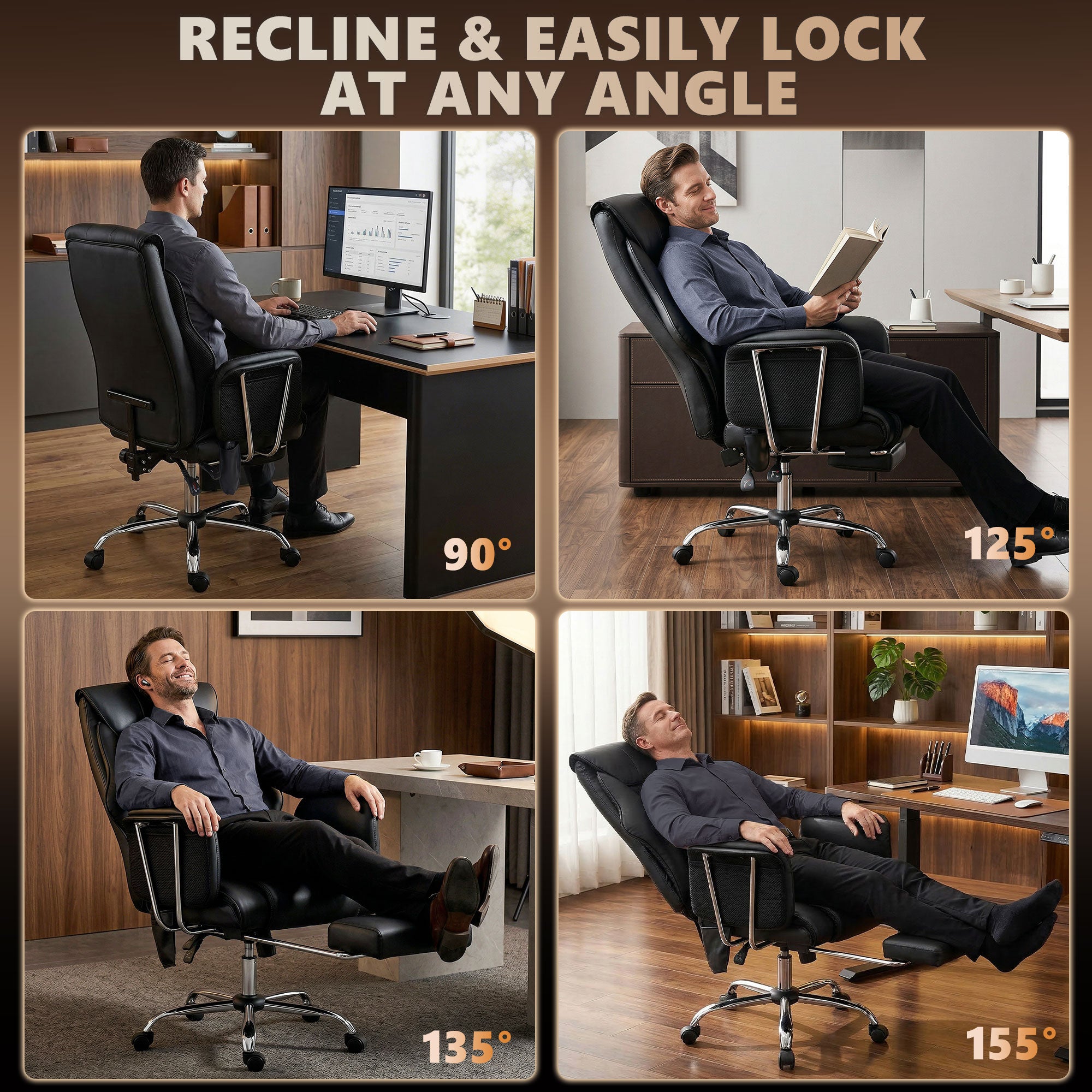 Massage Office Chair with 6 Points Vibration, Executive Desk Chair with High Back, PU Leather, Footrest, Black
