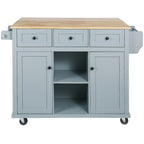 Kitchen Cart with Wood Drop-Leaf Countertop, Internal Storage Racks, Utility Island with Cabinets and Drawers, 53" L x 29.5" W x 37" H, Blue