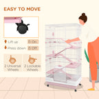 32"L 6-Level Small Animal Cage Rabbit Hutch with Universal Lockable Wheels, Slide-out Tray for Bunny, Chinchillas, Ferret, Pink