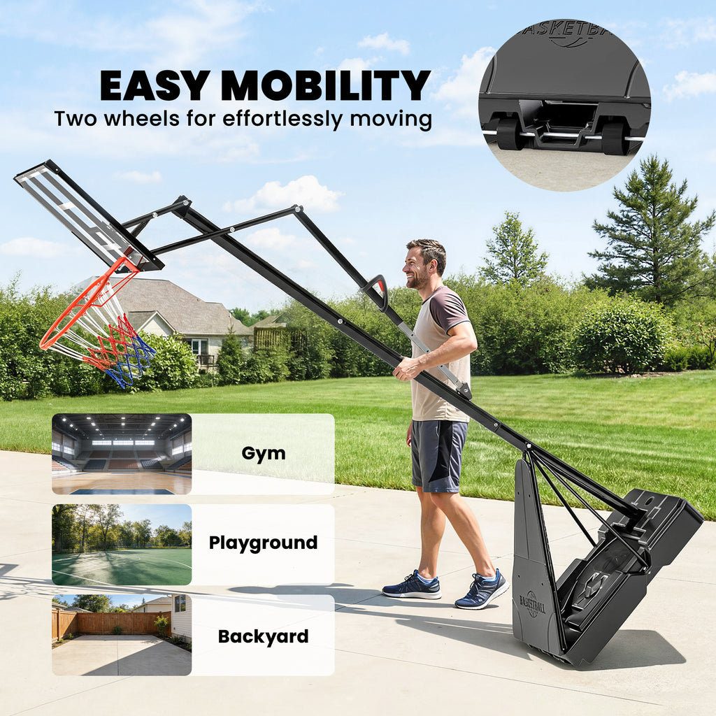 Portable Basketball Hoop Outdoor, 8-10ft Adjustable Basketball Goal, 47 Inch Shatterproof Backboard, Action Grip