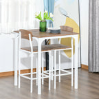3 Piece Industrial Counter Height Dining Table Set, Bar Table & Chairs with Steel Legs & Footrests, White