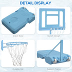 Poolside Basketball Hoop Stand, 36.5"-48.5" Height Adjustable Portable Hoop System w/ Clear Backboard & Fillable Base for Whole Family, Blue, White