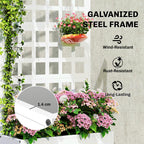 Galvanized Raised Garden Bed Planter Box with Trellis for Climbing Plants, Vegetable, Vines, 24" x 9" x 44.5", White