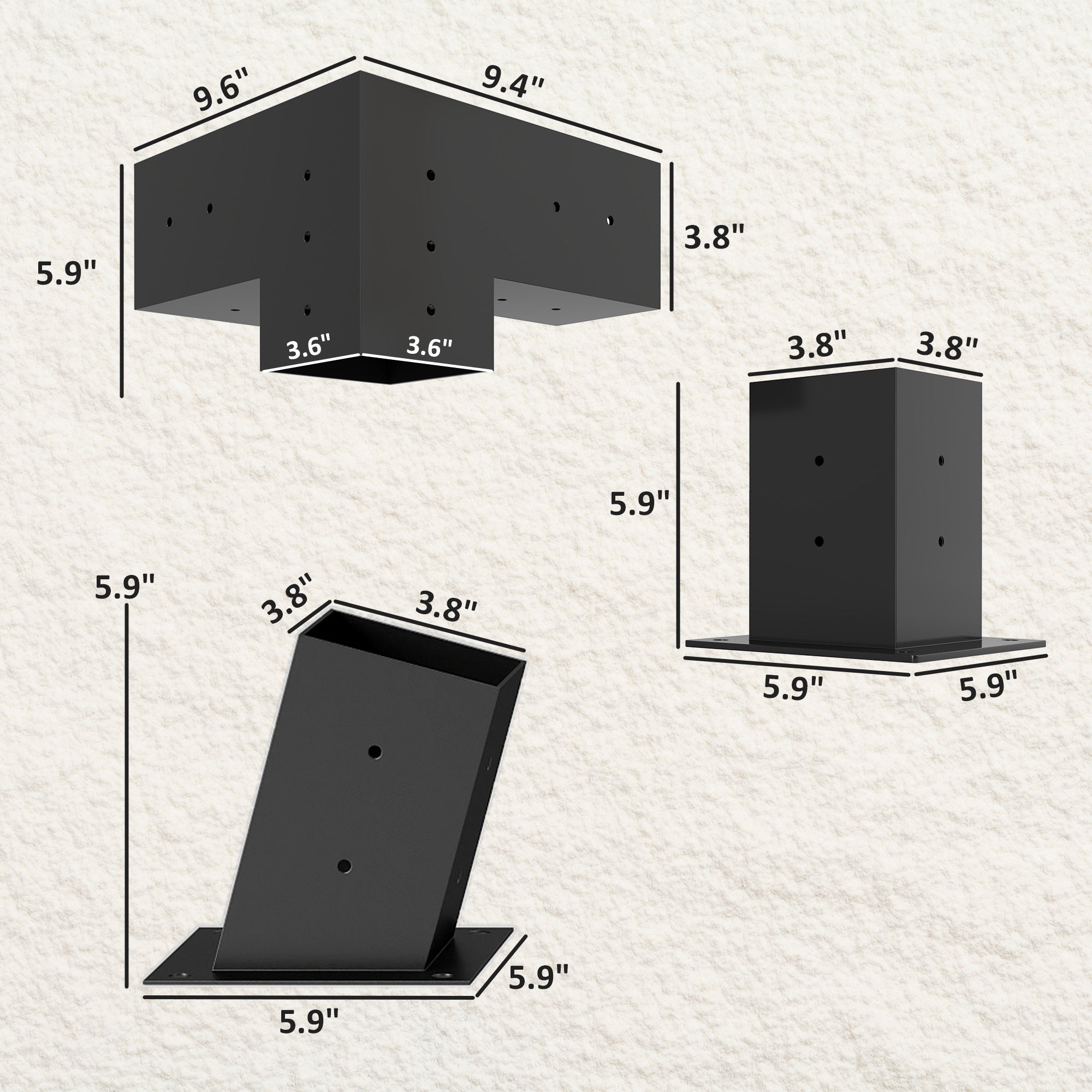 Pergola Kit, 15° Slanted Pergola Bracket Kit with 3-Way Brackets, Post Bases, Wall Mounts for 3.6" X 3.6" Lumber, Black