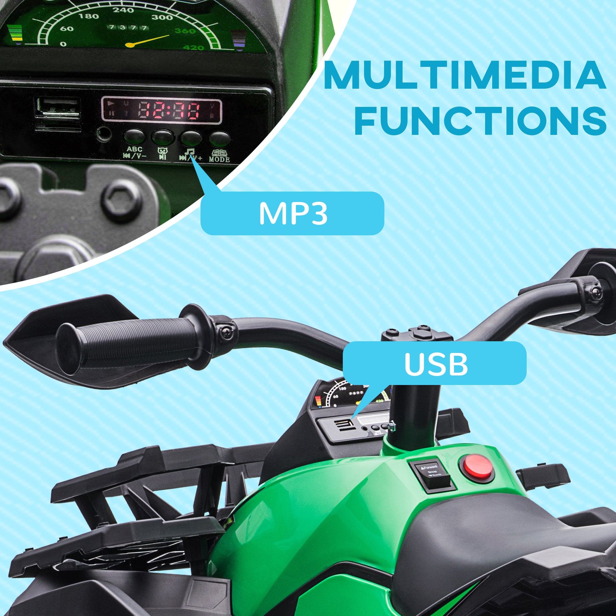 12V 4 Wheeler Kids ATV with Music, Headlights for 37-60 Months Boys and Girls, Green