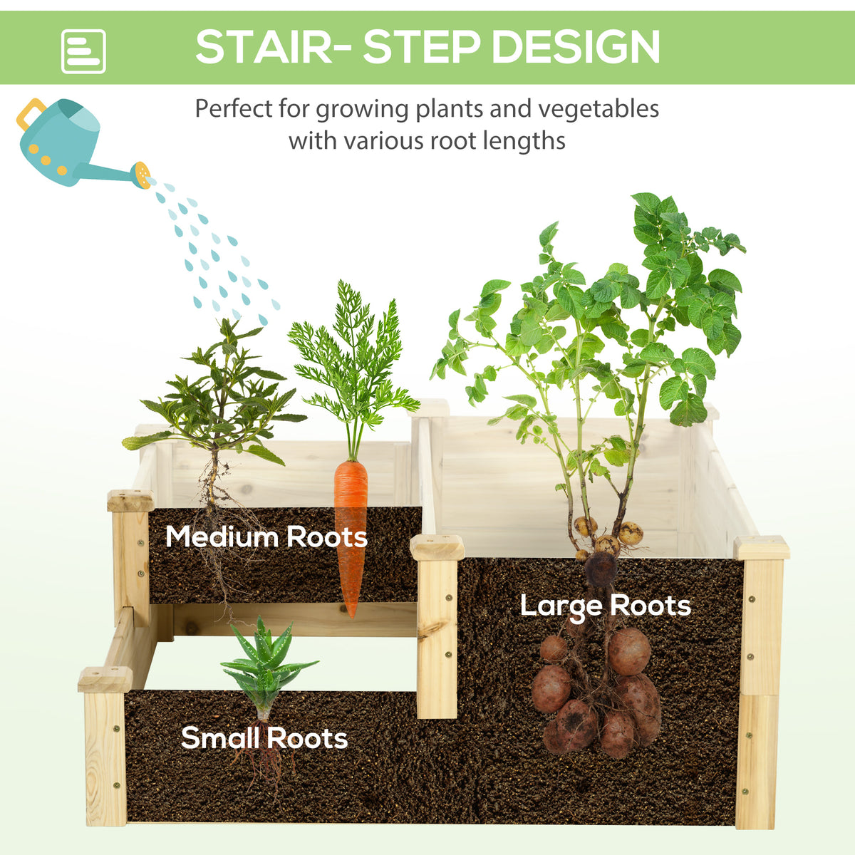3 Tier Raised Flower Bed Outdoor Planter Box Wooden Garden Bed, Open Bottom for Plants, 42.5"x34.75"x14.25", Natural