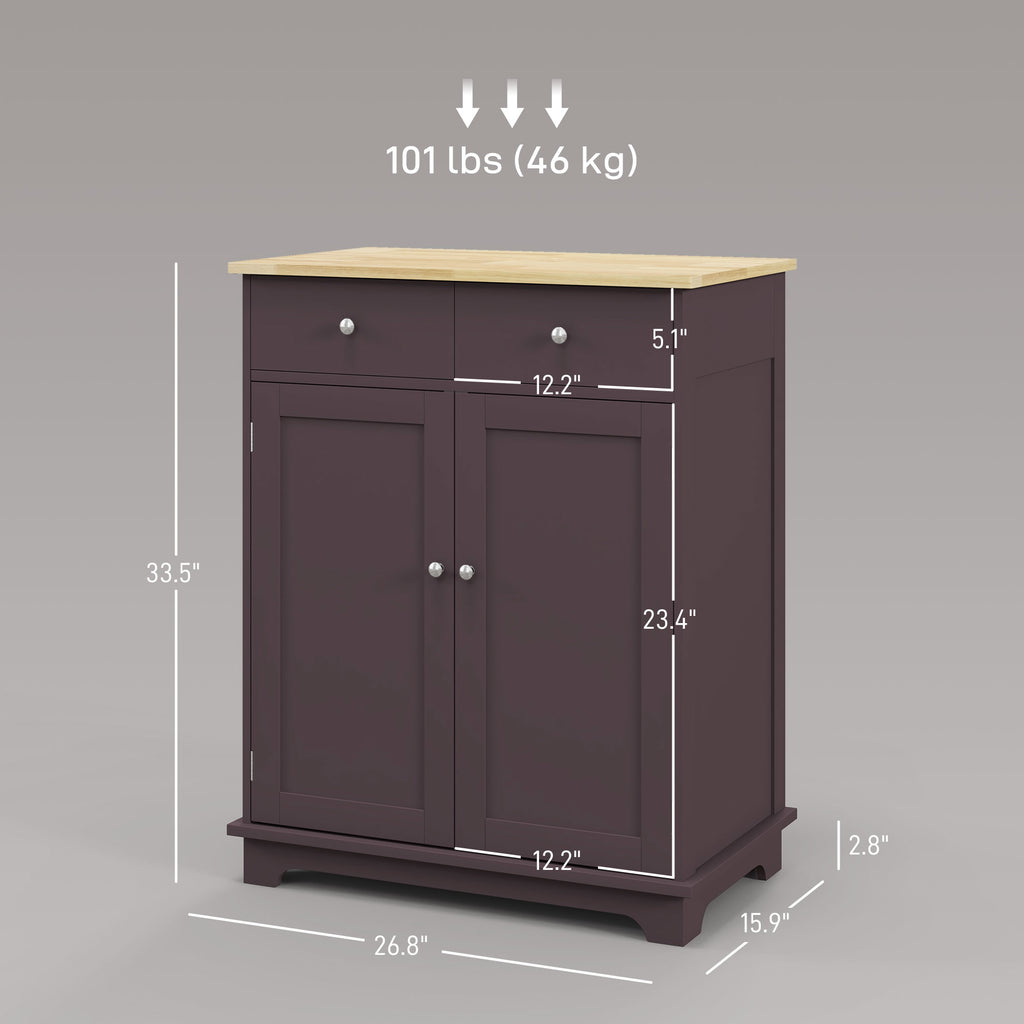Kitchen Storage Cabinet, Sideboard Floor Cupboard with Solid Wood Top, Adjustable Shelf, and 2 Drawers, Coffee