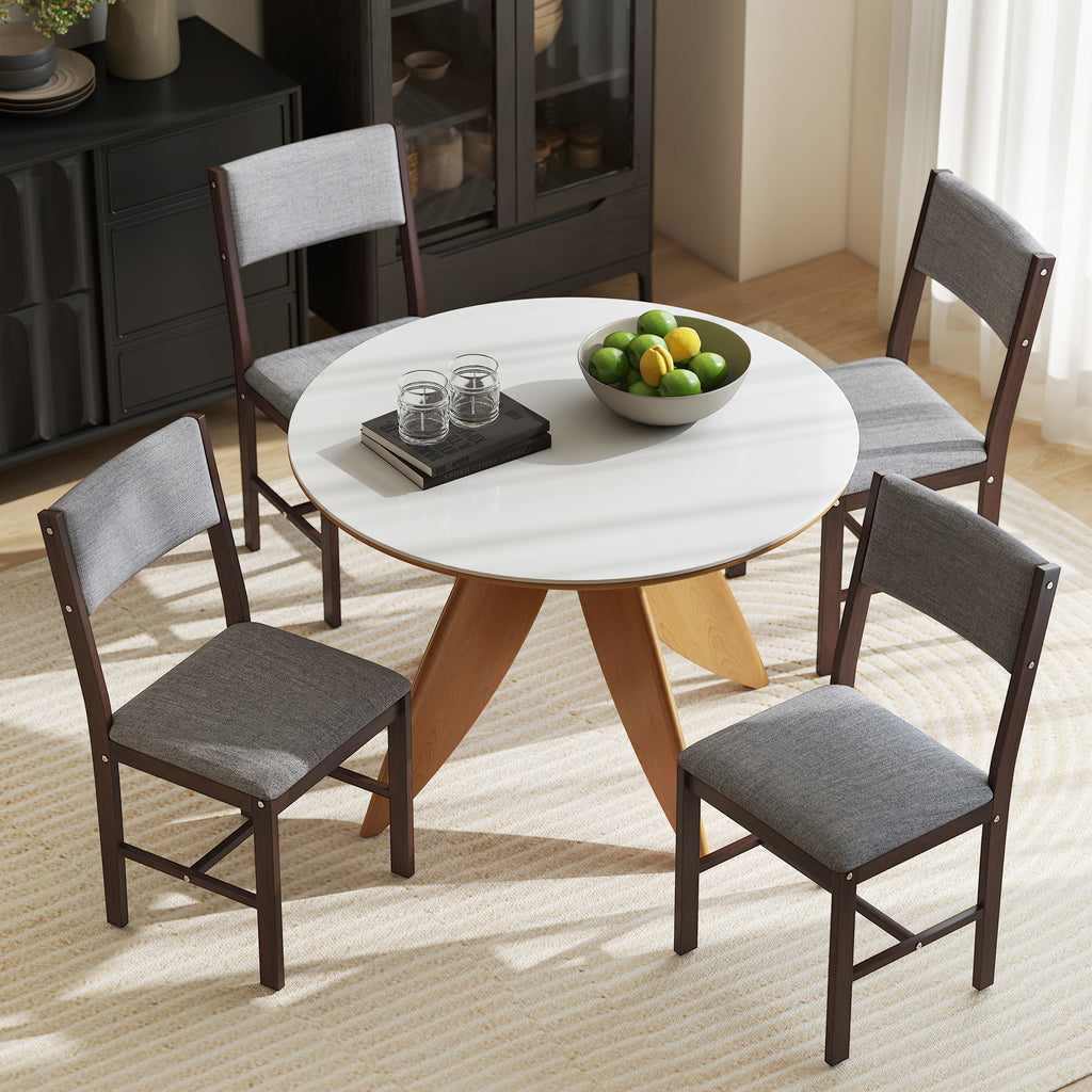 Modern Dining Chairs Set of 4, Linen Fabric Kitchen Chairs with Rubberwood Legs for Dining Room, Living Room, Gray
