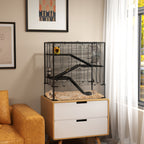 4 Tier Hamster Cage with Deep Tempered Glass Bottom, Running Wheel, Hut, Water Bottle, Food Dish, 31" x 19" x 31.5"