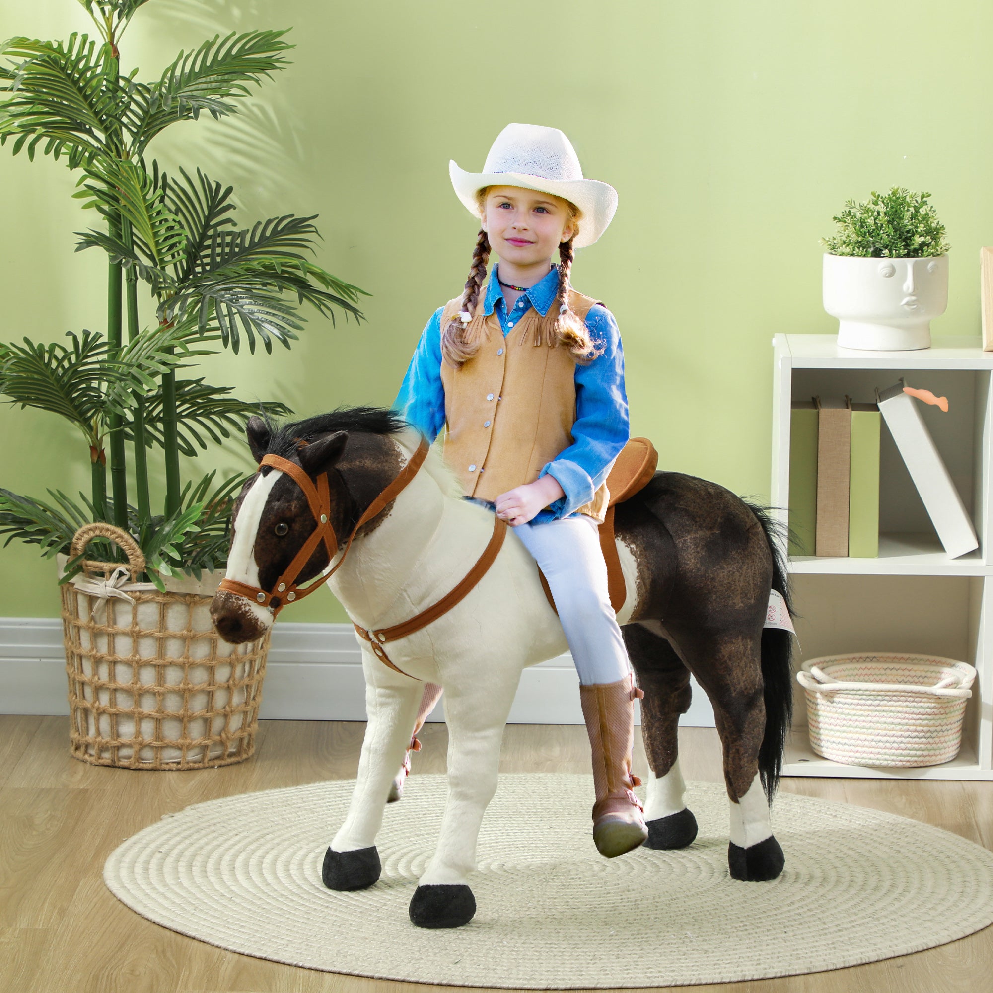 Ride on Horse for Toddlers 3-8 Years Old, Stuffed Animal Horse Toy with Neighing Sound, Brown
