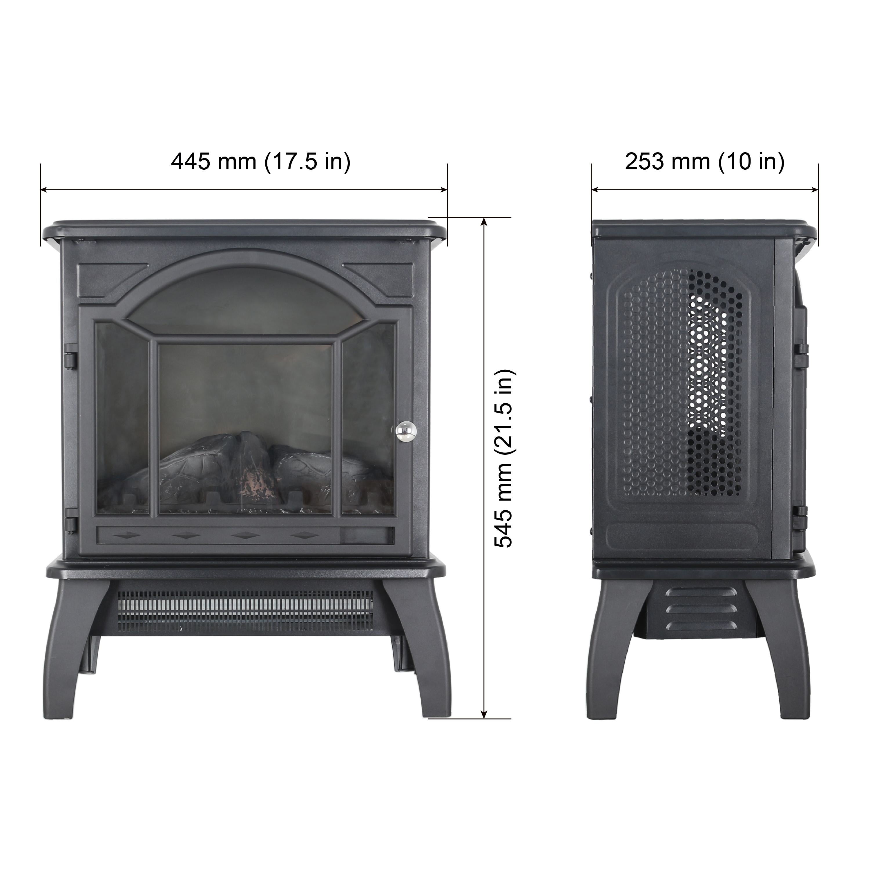 18" 3D Flame Electric Infrared Quartz Fireplace Stove with Adjustable Thermostat, Remote Control, and Safety Features, Antique Black