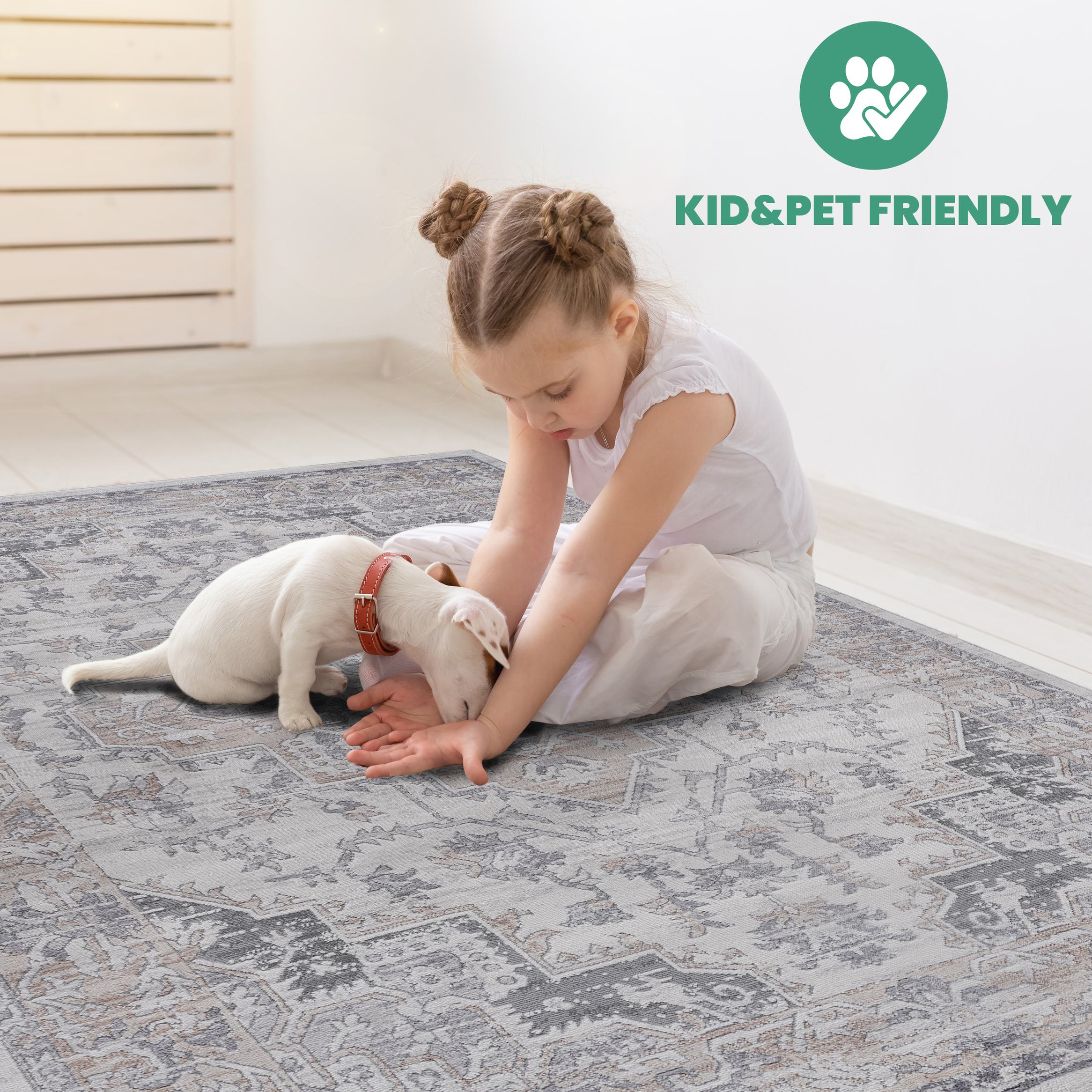 Naar 2x3 Stain-Resistant Area Rug with Cotton Backing, Medium Pile Height, Kid and Pet-Friendly Carpet, 36" L x 24" W x 0.35" H, Ivory
