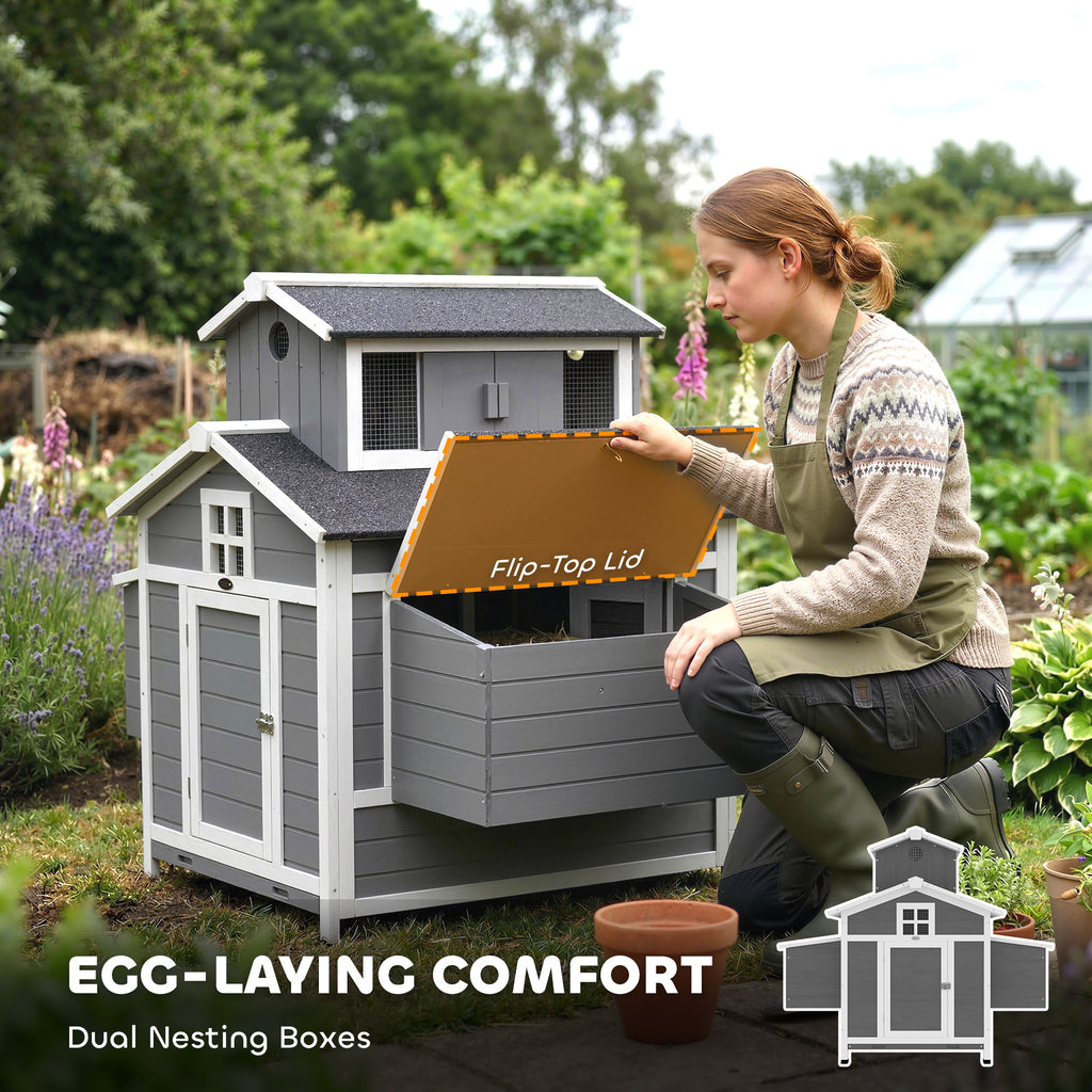 Chicken Coop for 2 Chickens, Wooden Hen House with Nesting Box, Pull-Out Tray, Ventilation Windows