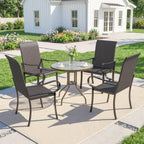 Set of 4 Outdoor Wicker Dining Chairs with Armrest, Steel Frame, Highback and Deep Seating, Brown