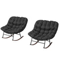 Outdoor Rocking Chair Patio Set of 2, Oversized Rocking Papasan Chairs with Cushions for Garden Porch, 265 lbs., Black