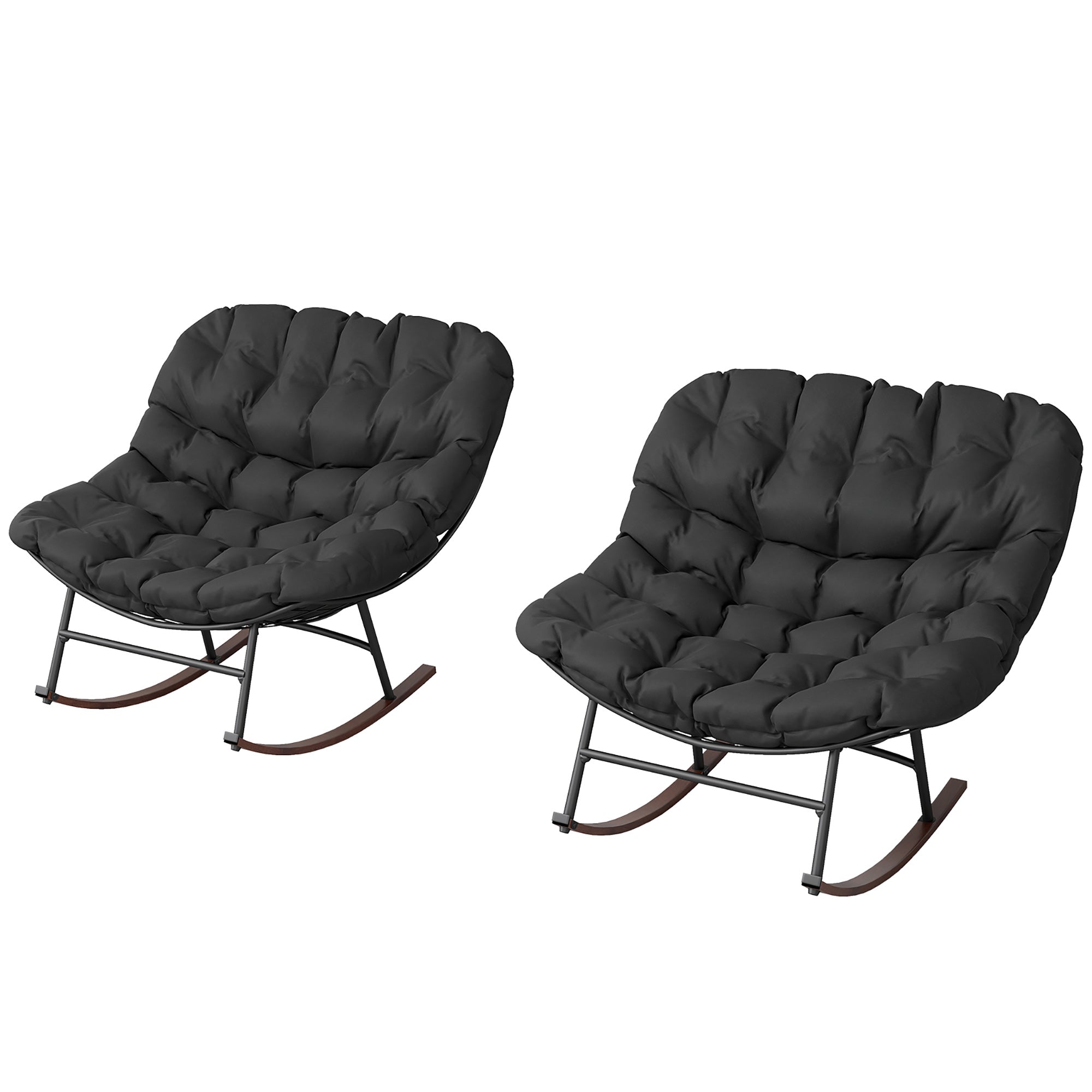 Outdoor Rocking Chair Patio Set of 2, Oversized Rocking Papasan Chairs with Cushions for Garden Porch, 265 lbs., Black