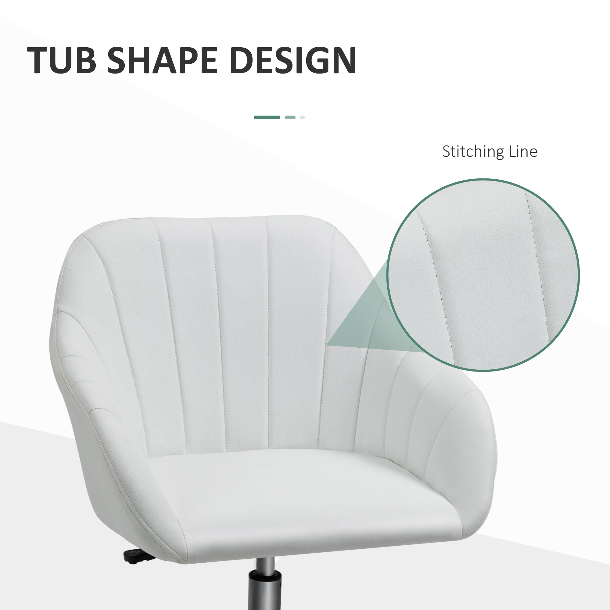 Mid Back Home Office Chair Computer Desk Chair with PU Leather, Adjustable Height, Swivel Wheels for Study, Bedroom, White