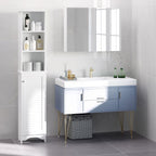 Tall Bathroom Storage Cabinet/Freestanding Linen Tower with 3-Tier Open Adjustable Shelf and Cupboard, White